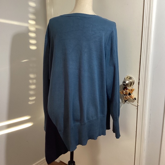 89TH + MADISON PLUS 3X V NECK SWEATER PULLOVER ASYMMETRICAL COLORBLOCK TEAL NAVY - Picture 5 of 11